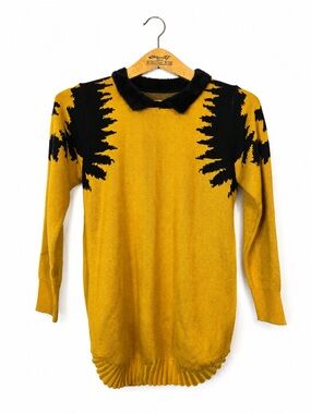 Chevron‎ Unisex Geometric Bold Knit Polo Collar Crew Neck Sweater Black & Yellow